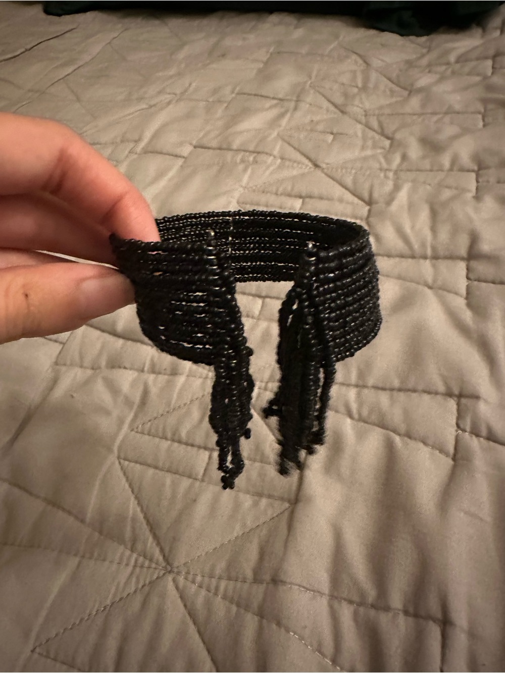 Black Bead Fringe Cuff Bracelet